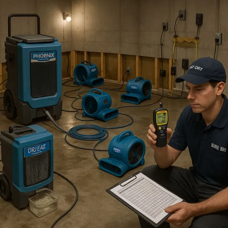 Structural Drying and Dehumidification process in Oak Island, NC